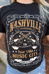 Black Nashville Letter Guitar Print Short Sleeve Graphic Tee